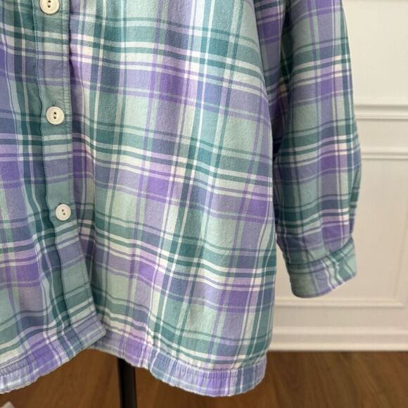 L.L. Bean Women's Fleece-Lined Flannel Shirt Button Up Sage Lavender Plaid $90 2 - Picture 3 of 6